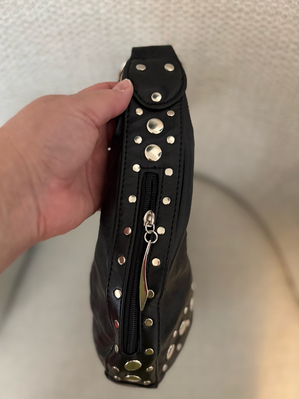 Edgy Black Studded Hobo Bag - Picture 7 of 10